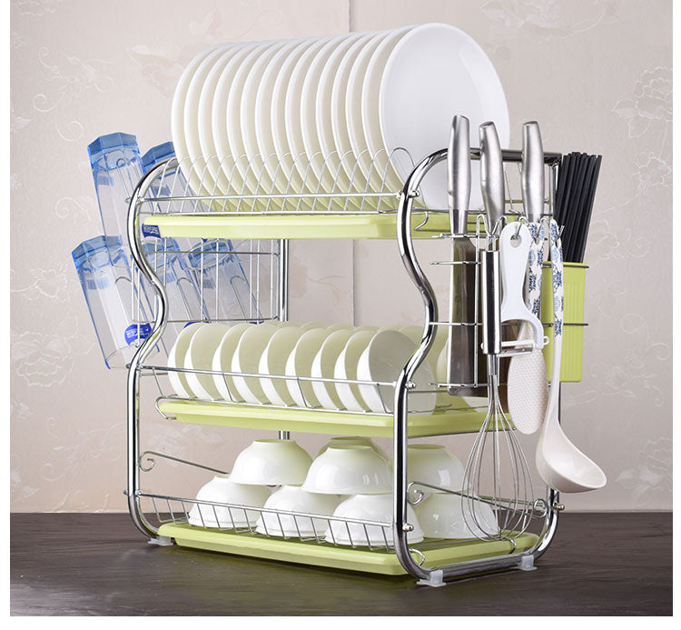 2-3 Tiers Dish Drying Rack Kitchen Washing Holder Basket Plated Iron Kitchen Knife Sink Dish Drainer Drying Rack Organizer B484